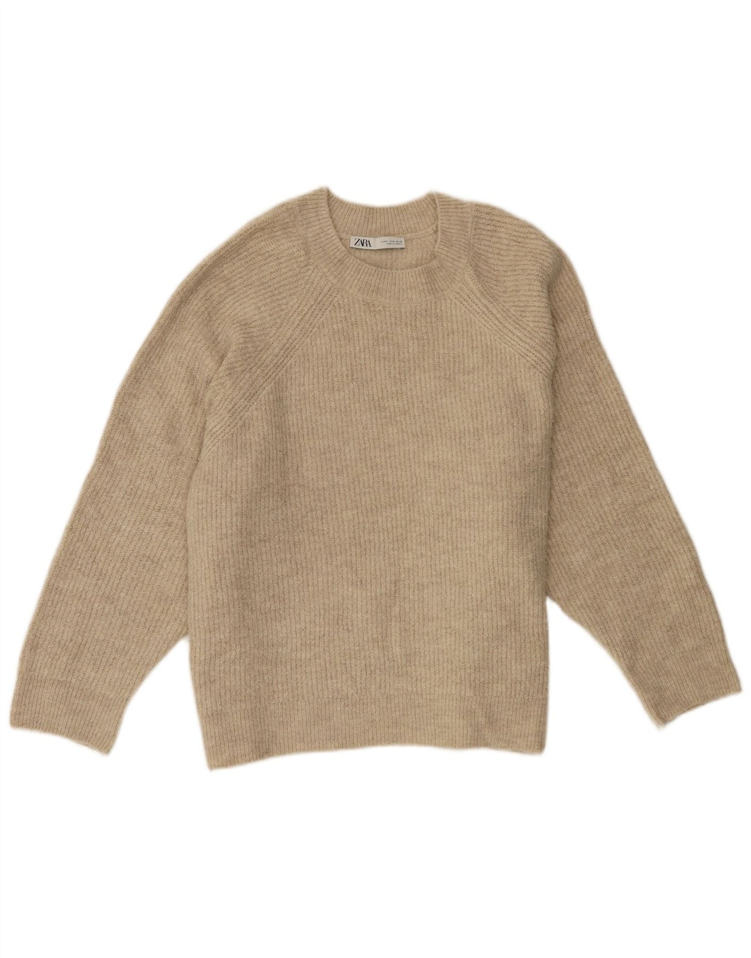 Maglione girocollo oversize da donna Zara UK 14 Acrilico beige medio