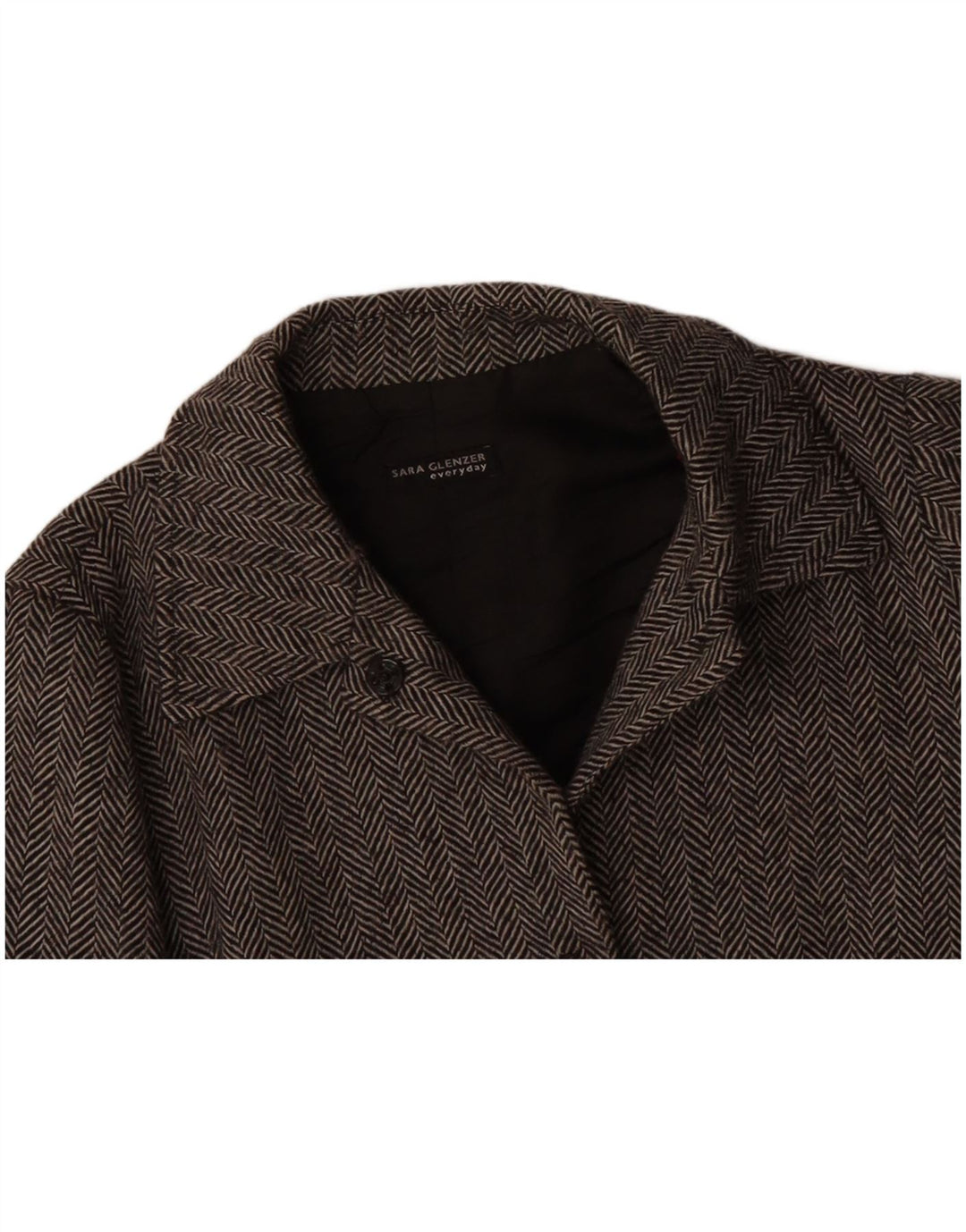 SARA GLENZER Womens 4 Button Blazer Jacket EU 46 XL Grey Herringbone Wool