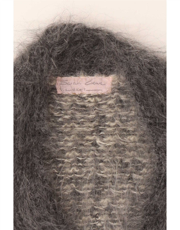 Maglione cardigan da donna vintage UK 12 Mohair pied de poule grigio medio
