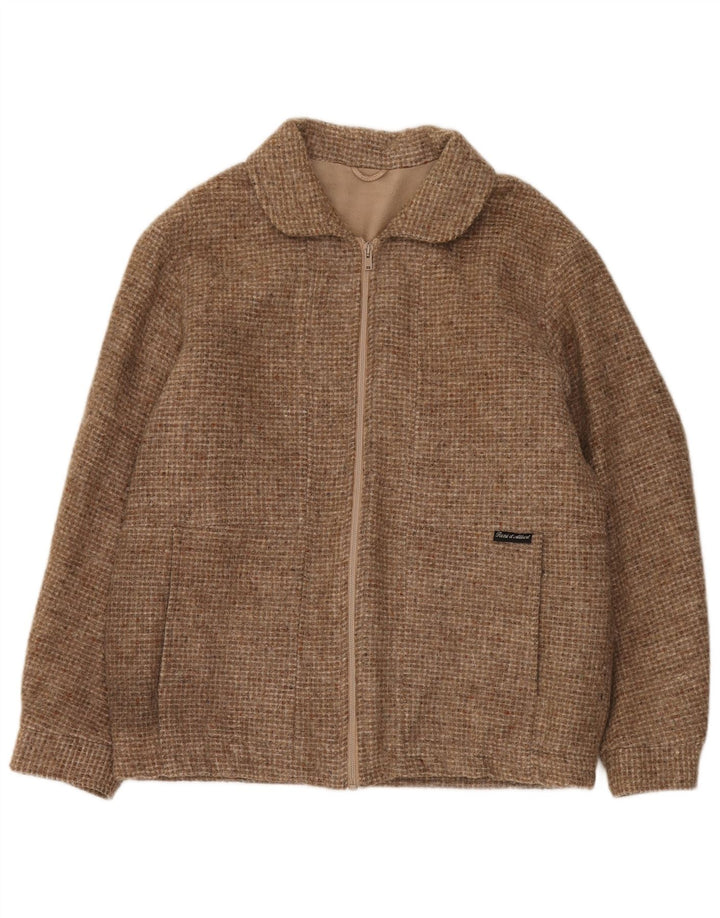 Giubbotto bomber lavorato a maglia da uomo vintage EU 50 grande lana screziata marrone
