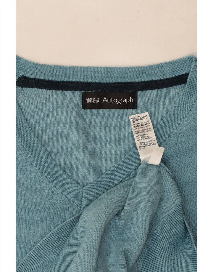 Maglione da uomo con scollo a V autografo Marks & Spencer in cotone blu medio