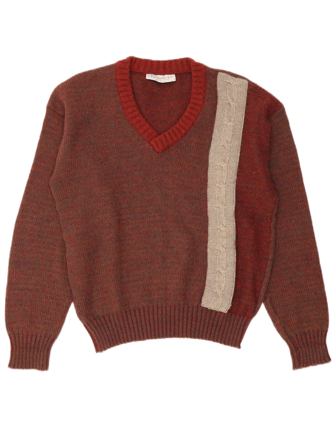 Maglione vintage da uomo con scollo a V IT 52 Large Brown Colourblock