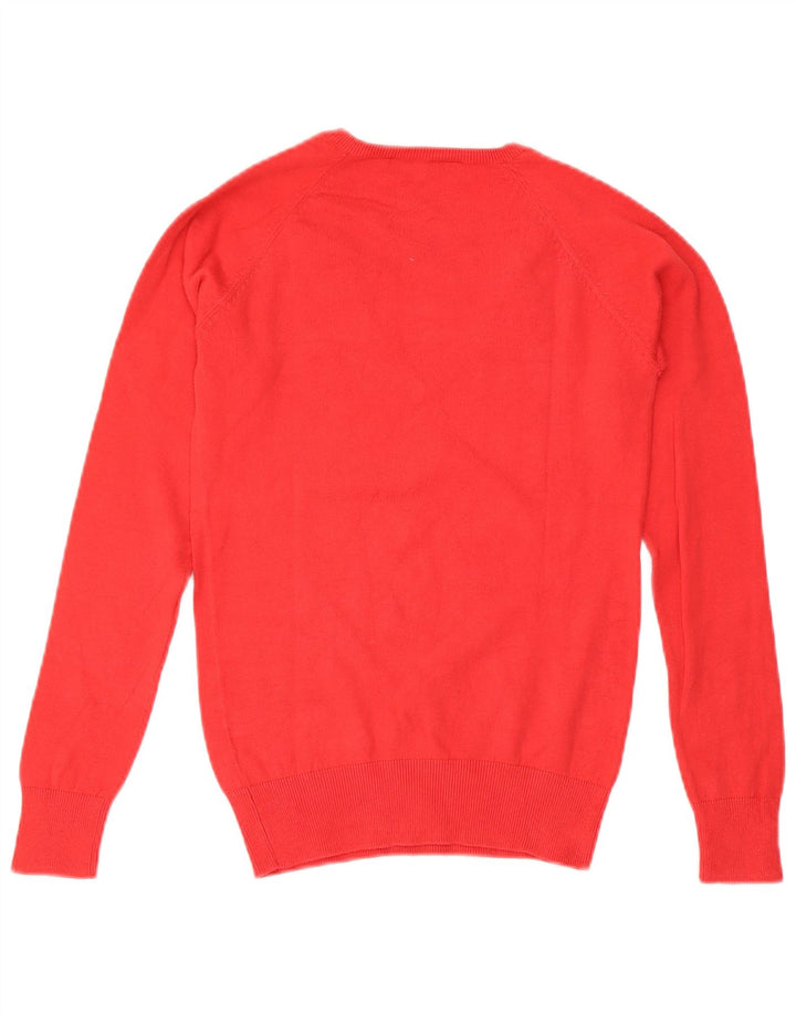 Maglione ZARA da donna con scollo a V UK 10 piccolo cotone rosso