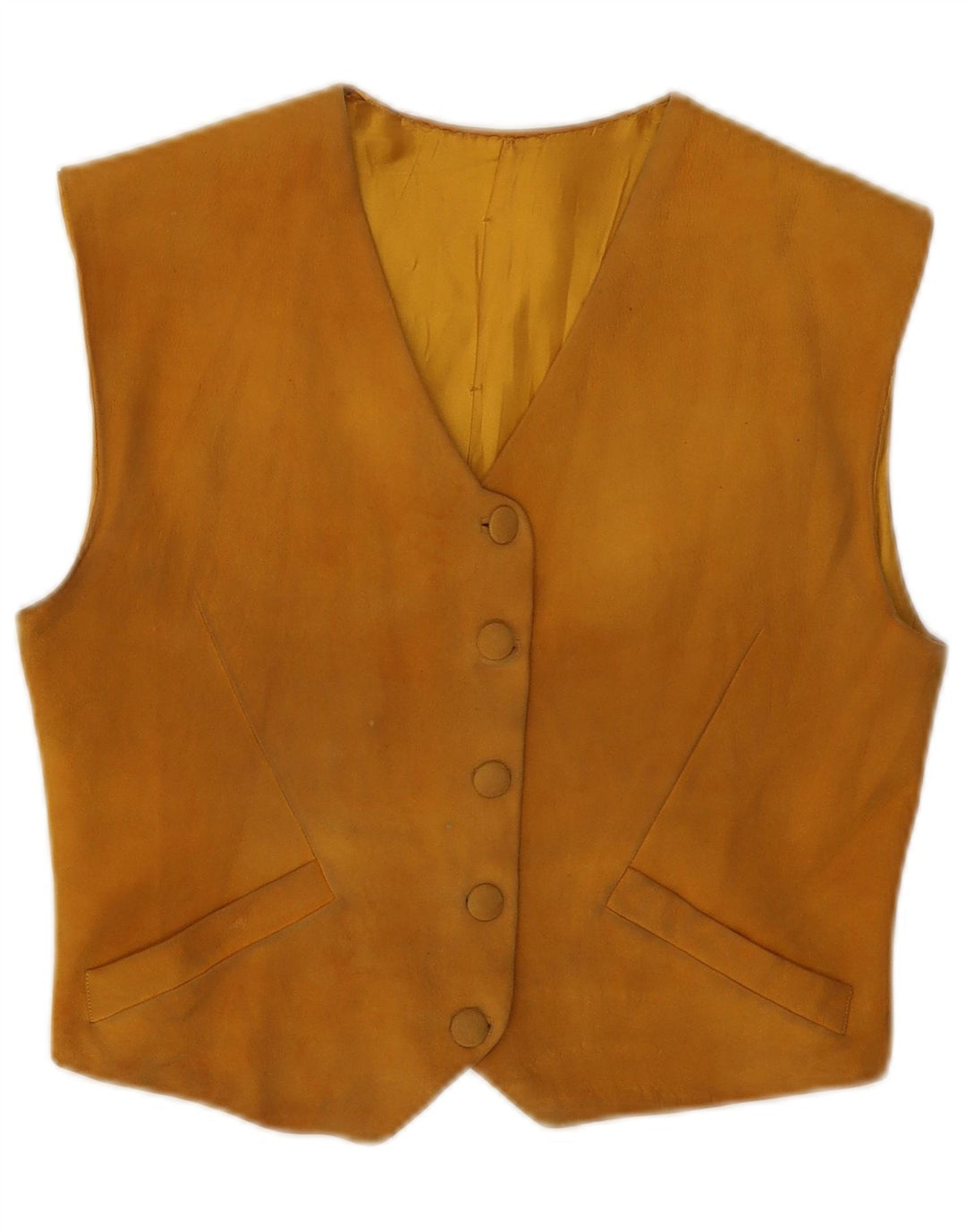 Gilet vintage in pelle scamosciata da donna UK 8 piccolo beige