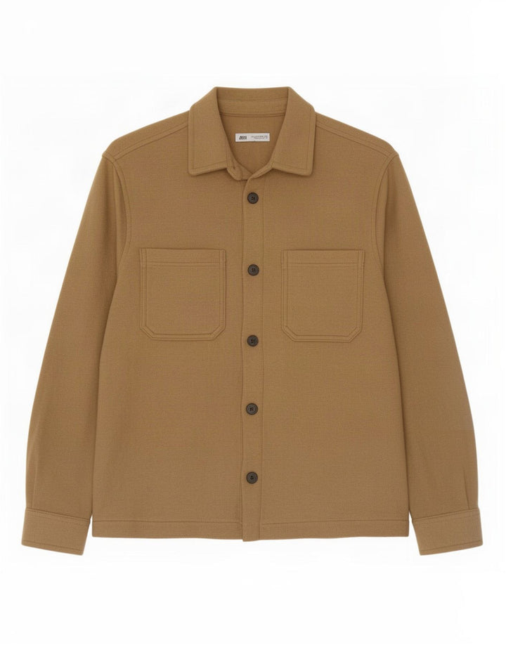 Camicia overshirt da uomo Zara grande in poliestere beige