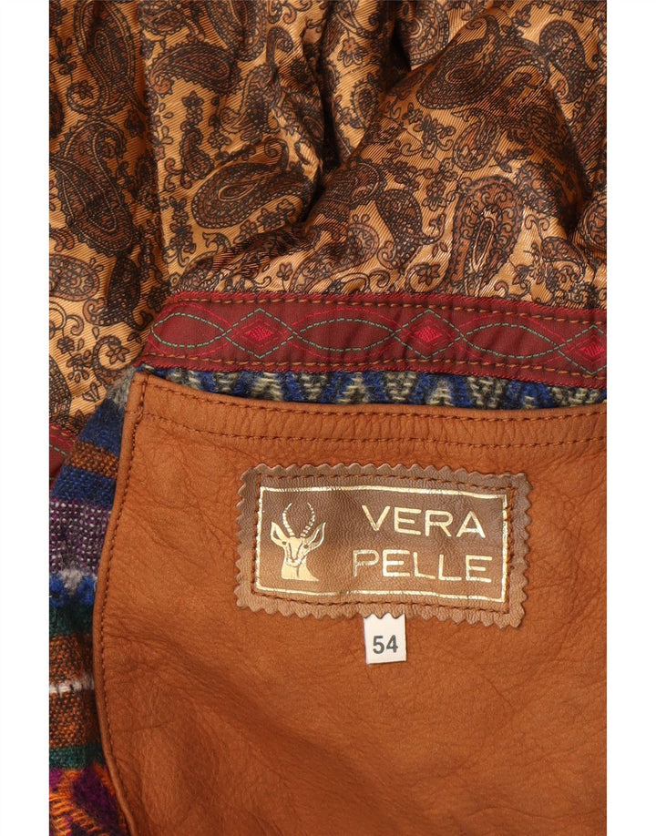 Giacca in pelle con cappuccio da uomo VINTAGE EU 54 2XL Pelle marrone