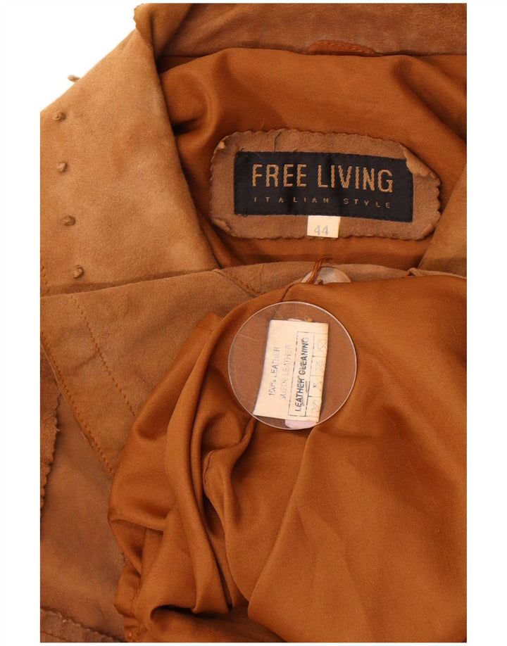 Giacca vintage in pelle scamosciata da donna IT 44 in pelle beige media