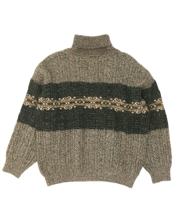 Maglione maglione vintage da uomo con collo alto XL verde Fair Isle
