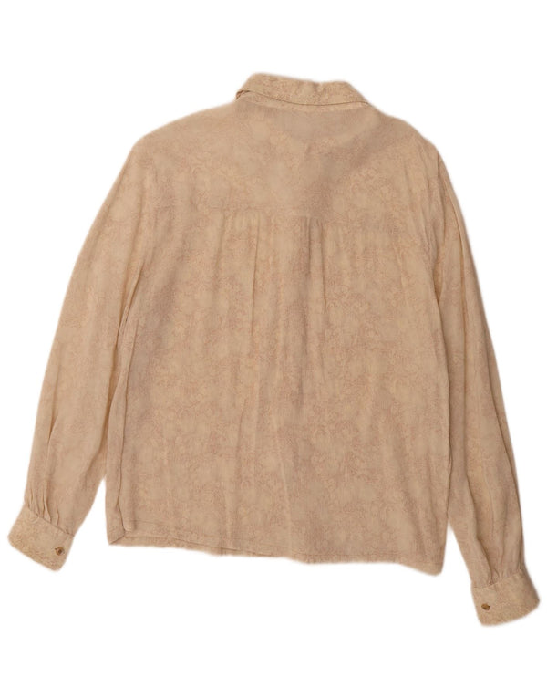Camicetta camicia vintage da donna UK 16 grande floreale beige