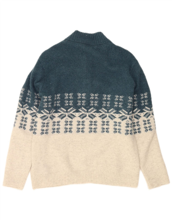 CREW CLOTHING Maglione da uomo con bottoni e collo grande Fair Isle blu