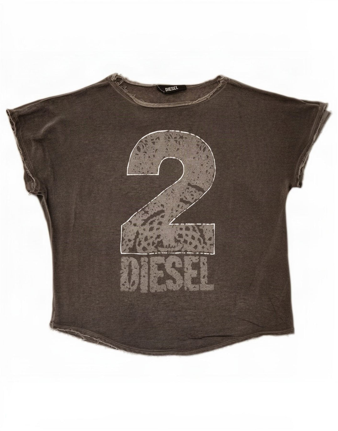 Diesel T-shirt grafica oversize da donna Top UK 10 Small Rayon grigio