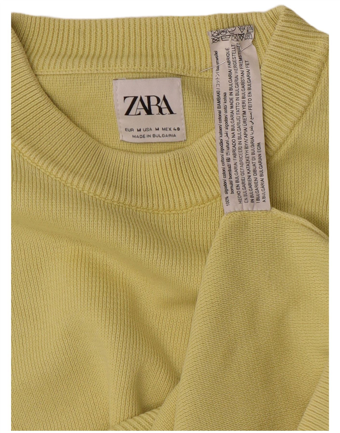 Maglione maglione girocollo da uomo Zara in cotone giallo medio