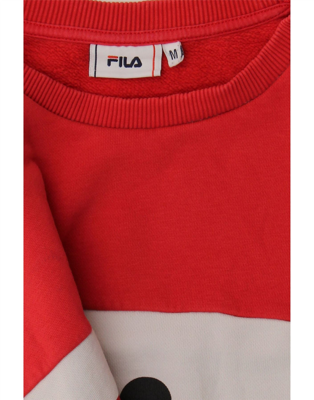FILA Mens Graphic Sweatshirt Jumper Medium Red Colourblock Cotton Vintage Fila and Second-Hand Fila from Messina Hembry 