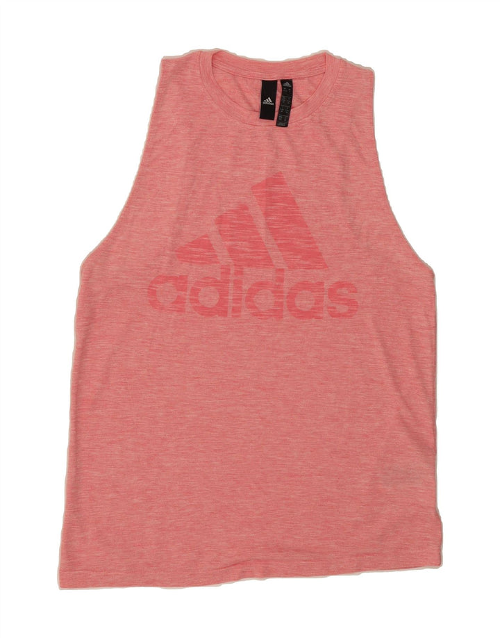ADIDAS Womens Graphic Vest Top UK 8/10 Small Pink Flecked Polyester Vintage Adidas and Second-Hand Adidas from Messina Hembry 