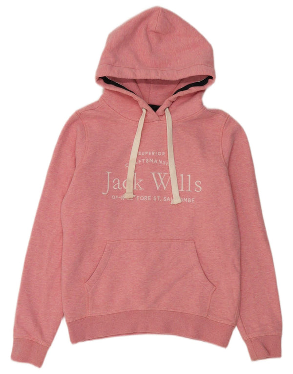 Maglione con cappuccio grafico da donna Jack Wills UK 8 piccolo cotone screziato rosa