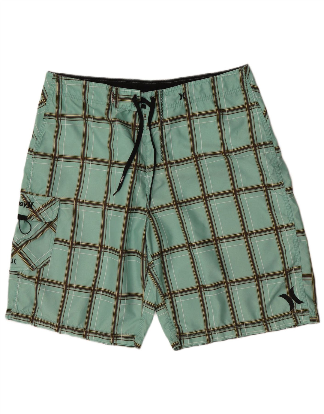 Pantaloncini da bagno da uomo Hurley, poliestere a quadri verdi grandi