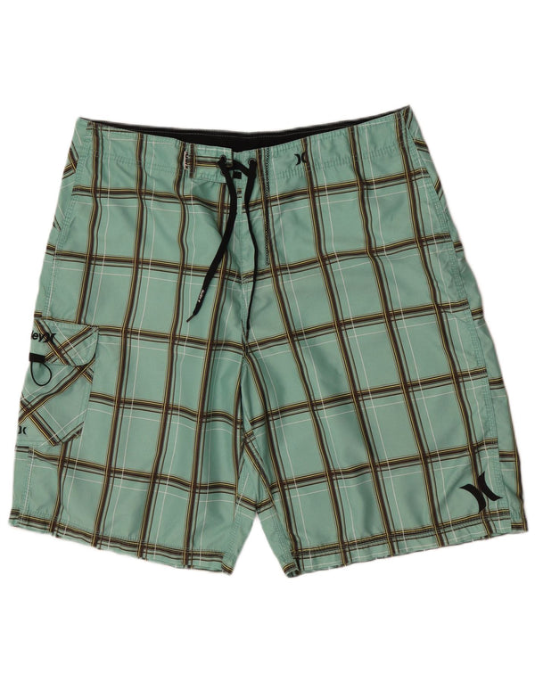 Pantaloncini da bagno da uomo Hurley, poliestere a quadri verdi grandi