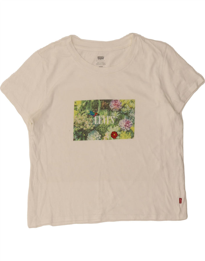 LEVI'S Womens Crop Graphic T-Shirt Top UK 12 Medium White Vintage Levi's and Second-Hand Levi's from Messina Hembry 