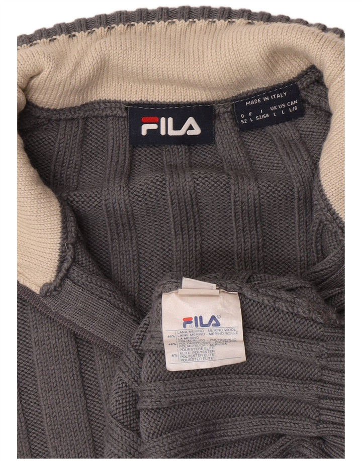 Maglione Fila da uomo con zip e collo, grande, in lana merino grigia