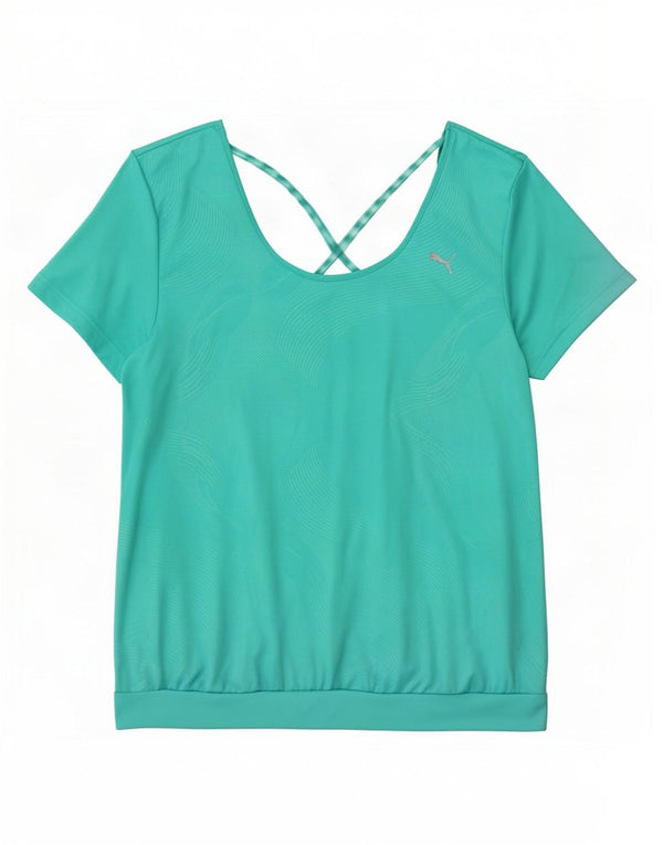 Puma T-shirt da donna Top UK 16 Large Turchese geometrica in poliestere