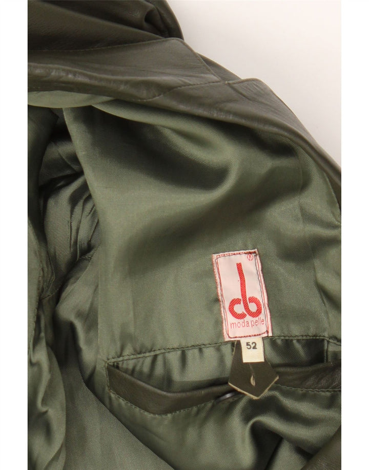 Giacca blazer in pelle vintage da uomo a 2 bottoni IT 52 XL in pelle verde