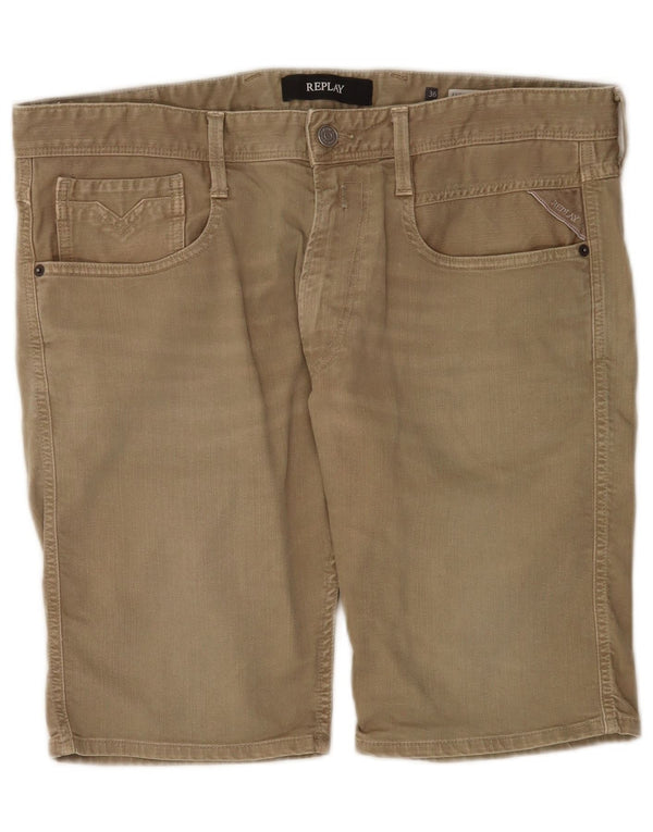 Replay Pantaloncini di jeans Anbass da uomo W36 grandi in cotone beige
