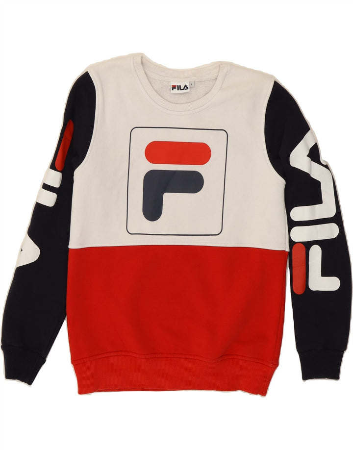 FILA Womens Sweatshirt Jumper UK 14 Large Multicoloured Colourblock Vintage Fila and Second-Hand Fila from Messina Hembry 