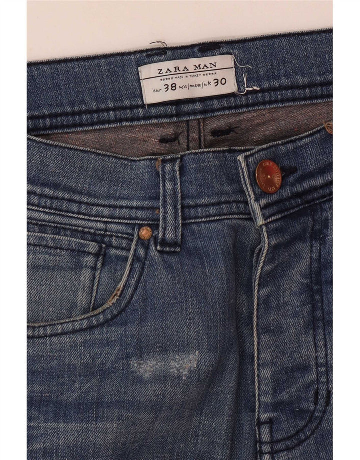 Jeans slim invecchiati da uomo Zara EU 38 piccoli W30 L32 blu
