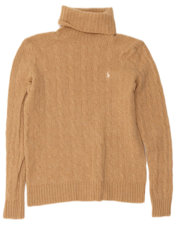 Maglione maglione collo alto da donna Polo Ralph Lauren UK 12 Lana beige medio