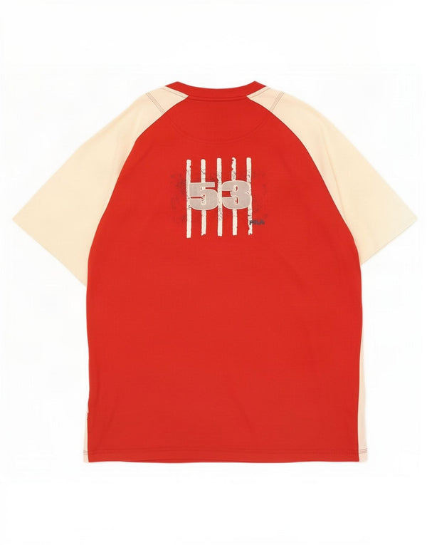 Fila Mens Graphic T-Shirt Top XL Red Colourblock Cotton