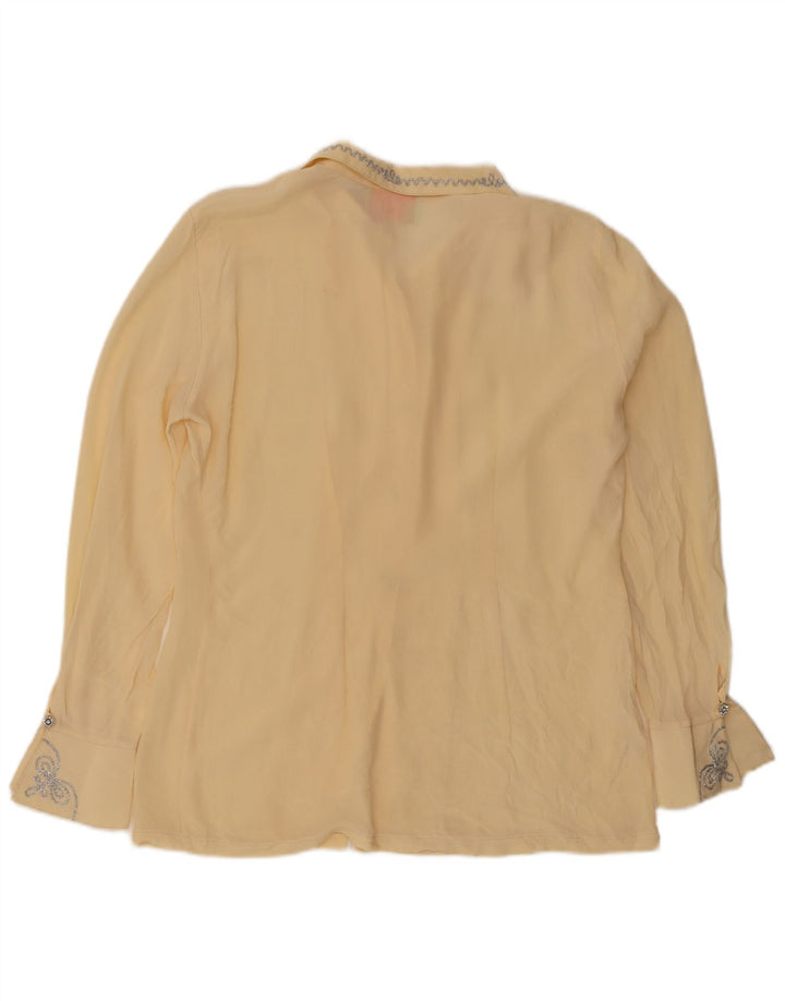 Camicetta camicia vintage da donna UK 16 grande seta gialla