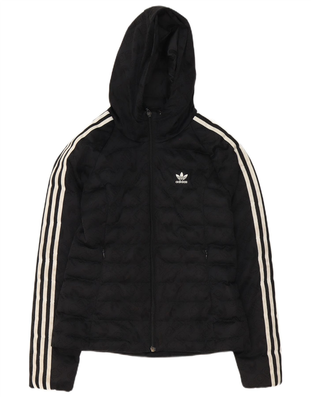 Giacca imbottita con cappuccio grafico da donna Adidas UK 8 Small poliestere nero