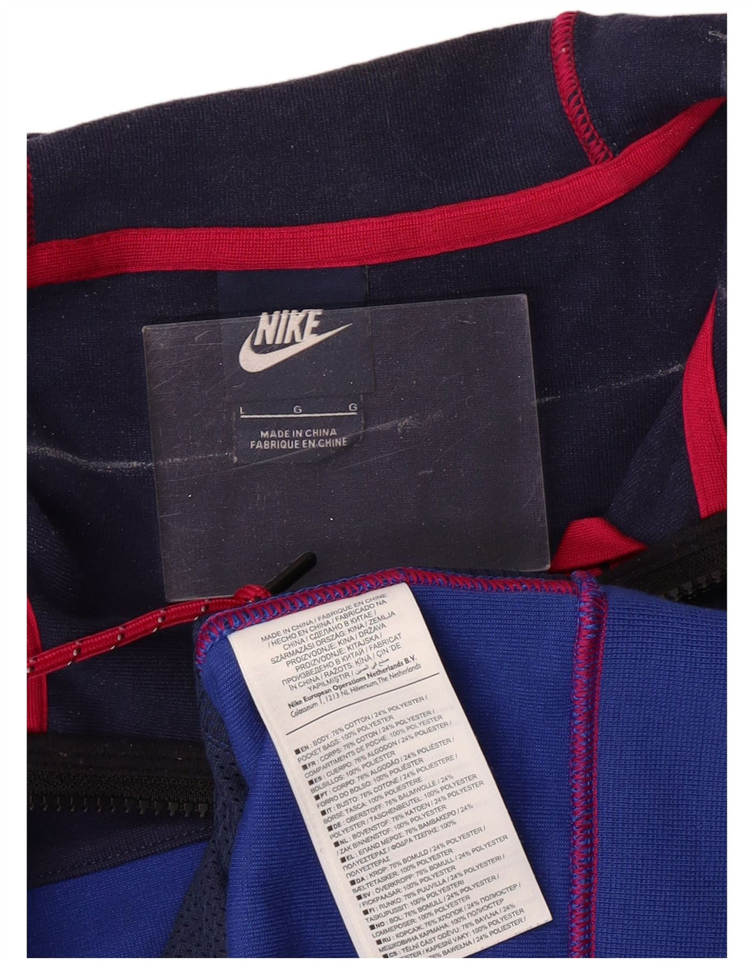 NIKE Felpa con cappuccio e zip da uomo, grande, in cotone color block blu