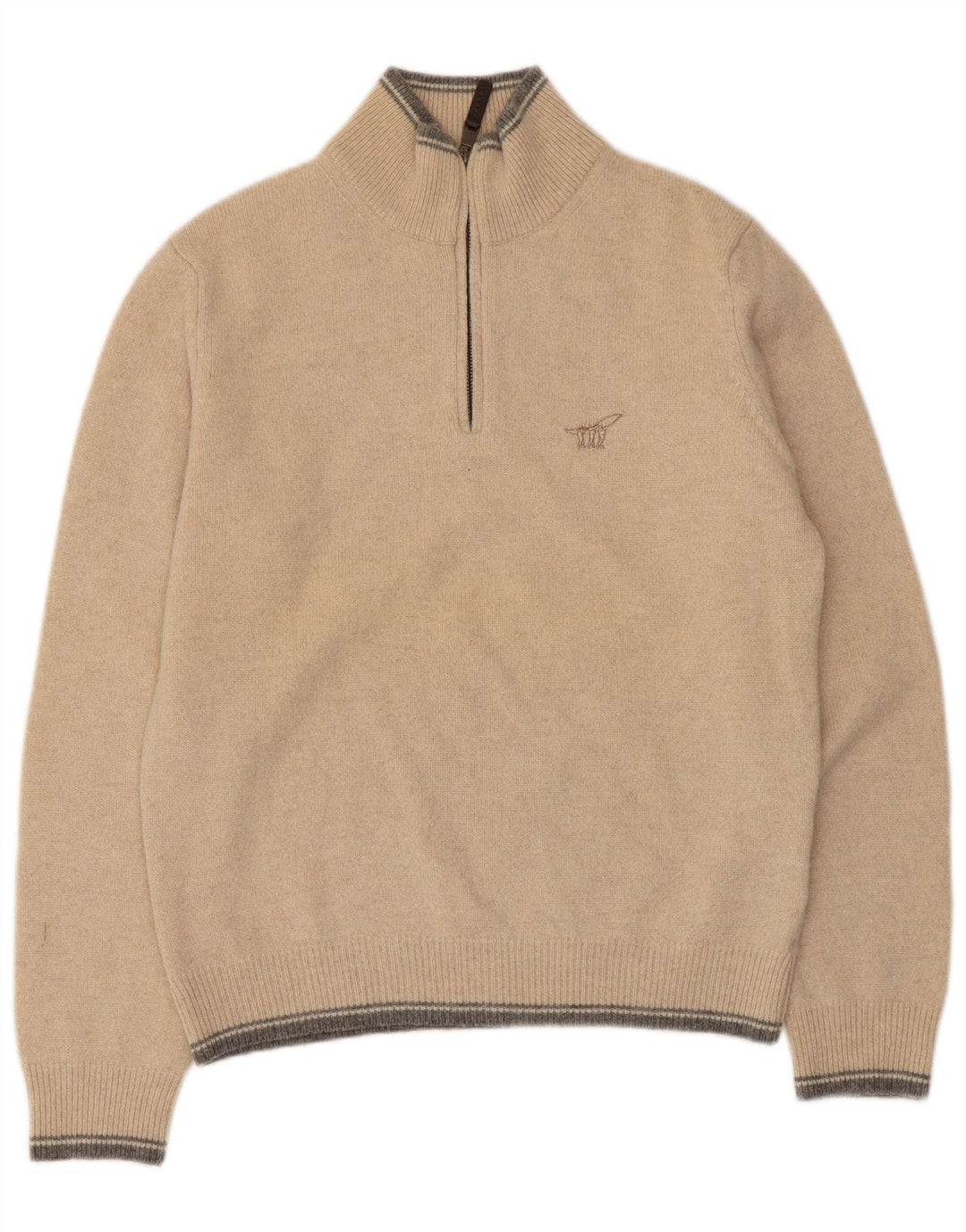 Maglione da uomo con zip e collo Henry Cottons in lana vergine a righe beige medio