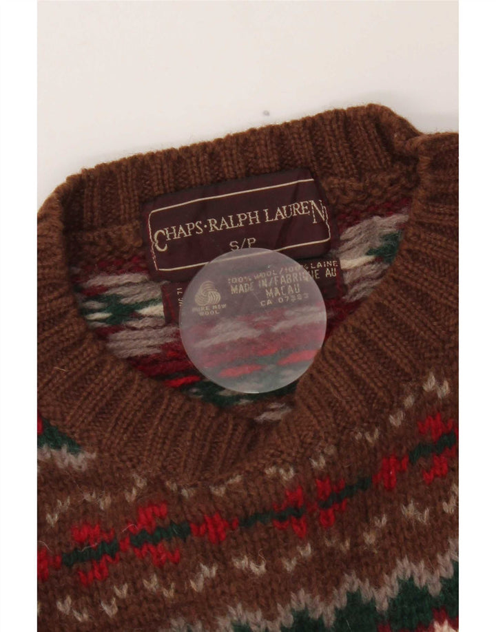 Chaps Uomo Maglione Girocollo Maglione Piccolo Marrone Fair Isle Lana Vergine