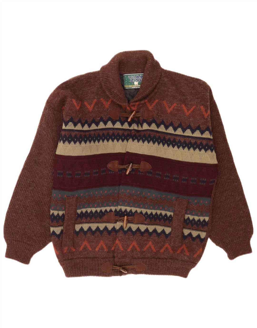 Maglione cardigan da uomo Settebello grande lana geometrica marrone