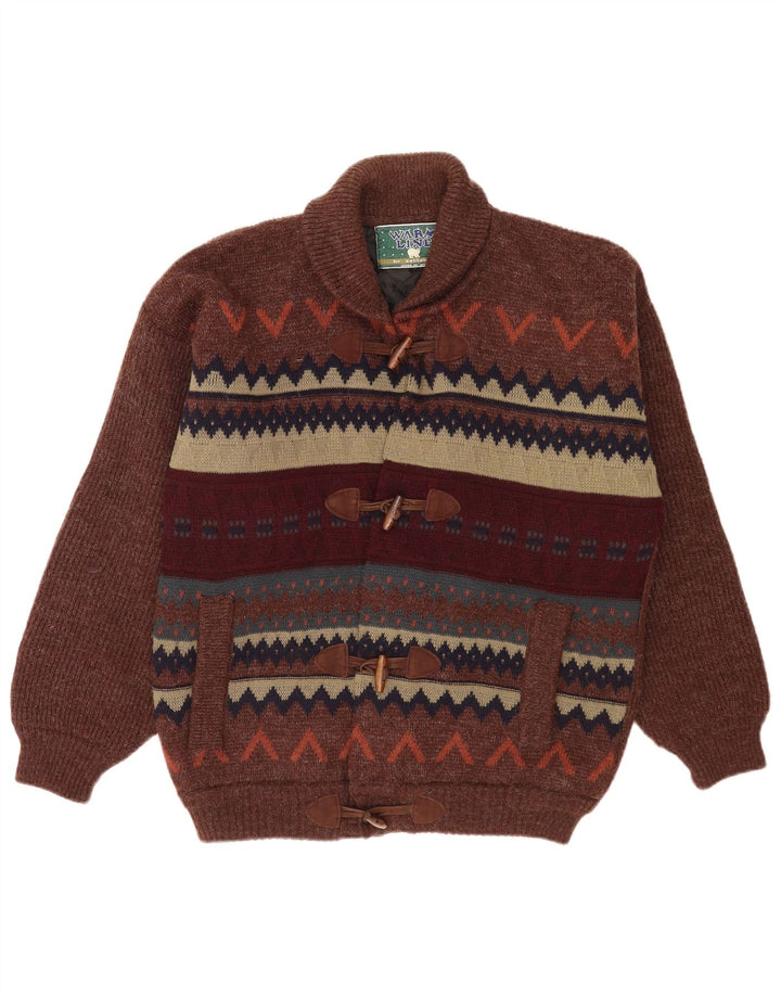 Maglione cardigan da uomo Settebello grande lana geometrica marrone