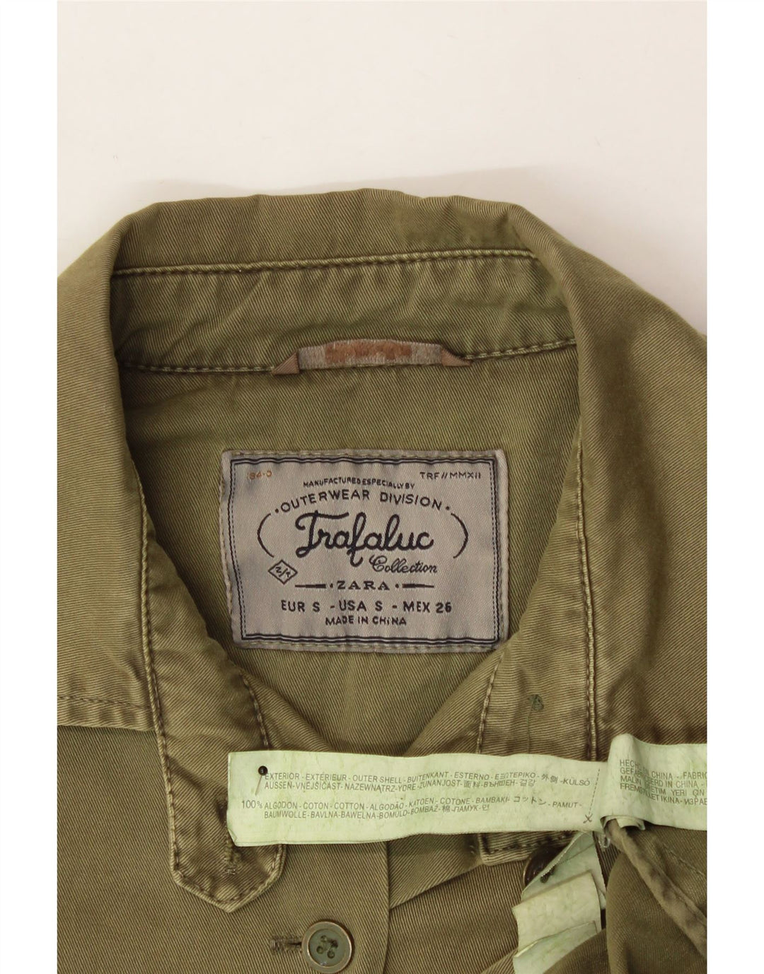 ZARA Womens Military Denim Jacket UK 10 Small Green Cotton Vintage Zara and Second-Hand Zara from Messina Hembry 