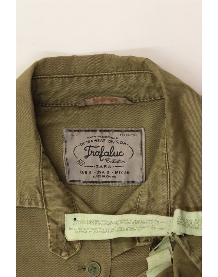 ZARA Womens Military Denim Jacket UK 10 Small Green Cotton Vintage Zara and Second-Hand Zara from Messina Hembry 