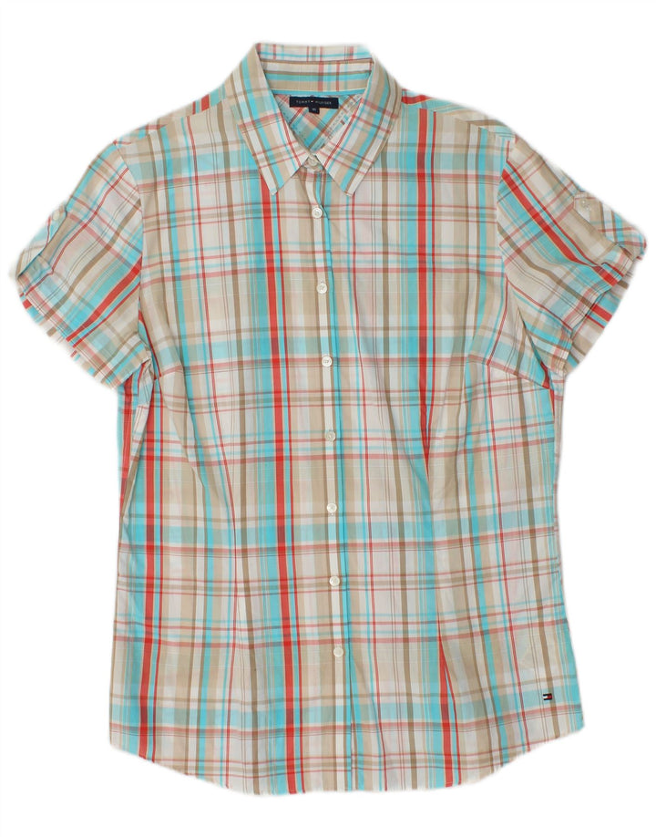 TOMMY HILFIGER Womens Short Sleeve Shirt US 10 Large Multicoloured Check