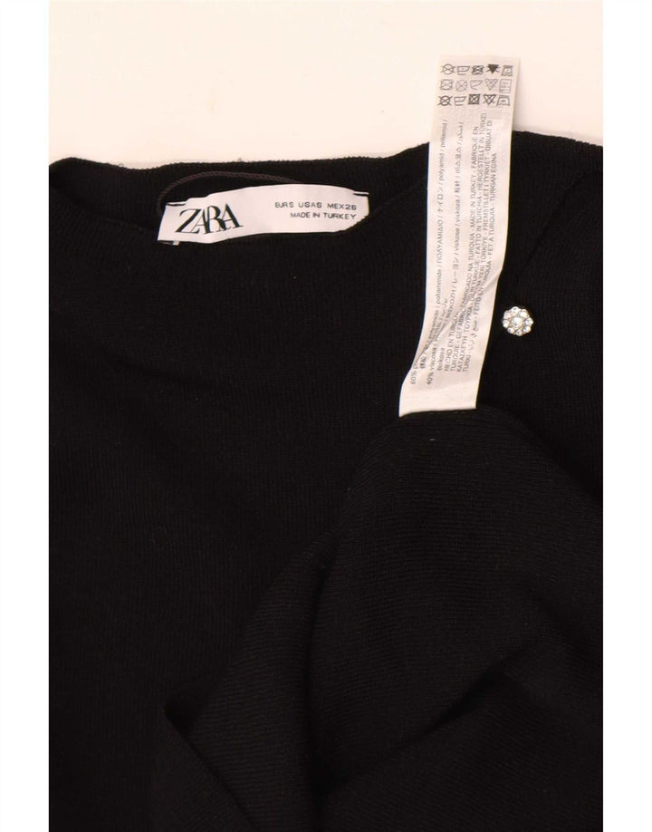 Top corto da donna Zara a maniche lunghe UK 8 Small nero in poliammide