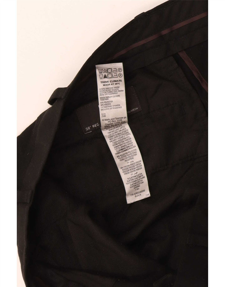 Pantaloni da abito slim fit da uomo Marks & Spencer W38 L28 poliestere nero