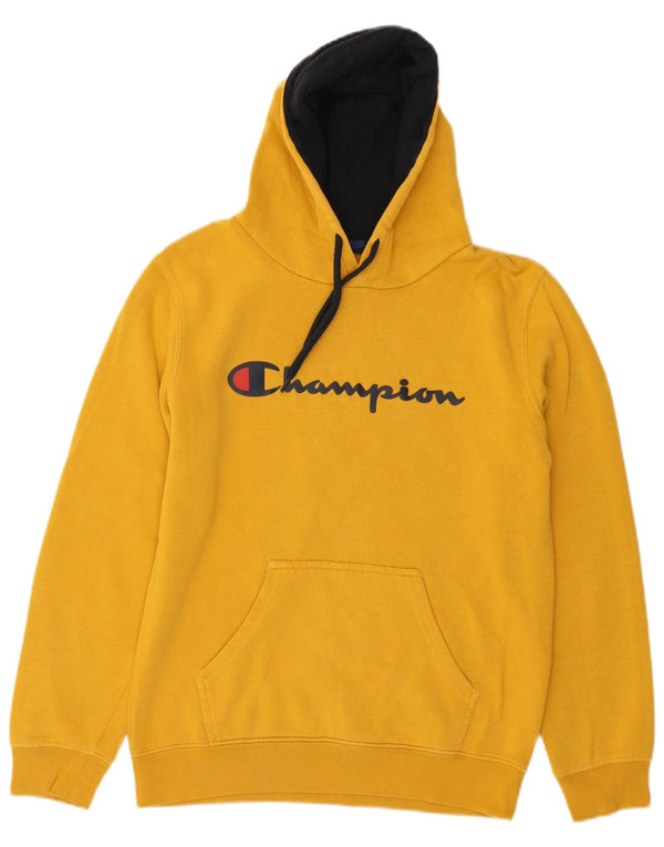 Maglione con cappuccio grafico da uomo CHAMPION piccolo in cotone giallo
