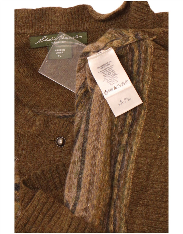 Maglione cardigan petite da donna Eddie Bauer UK 14 Lana d'agnello verde grande