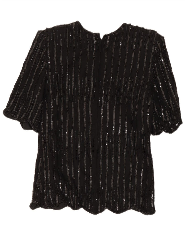 Camicetta da sera da donna Frank Usher Top UK 10 Small Black Paisley Silk