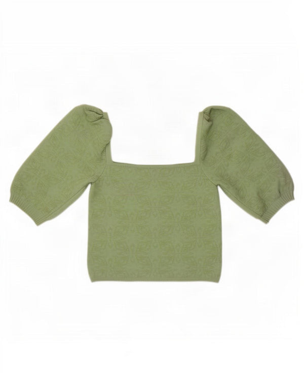 Top corto da donna con spalle scoperte Zara UK 14 poliestere floreale verde grande