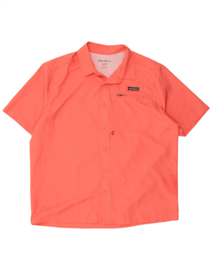 EDDIE BAUER Mens Big & Tall Short Sleeve Shirt XL Pink Polyester