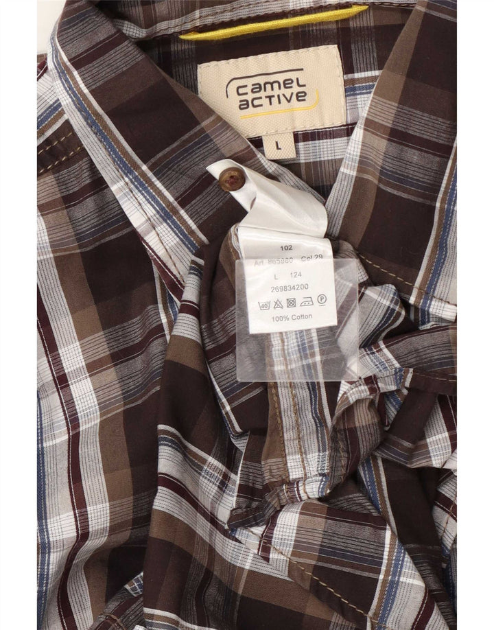 Camicia da uomo Camel Active in cotone a quadri marroni grandi