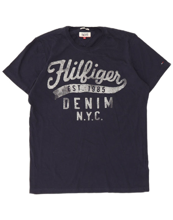 T-shirt grafica da uomo Tommy Hilfiger Top XL in cotone blu navy