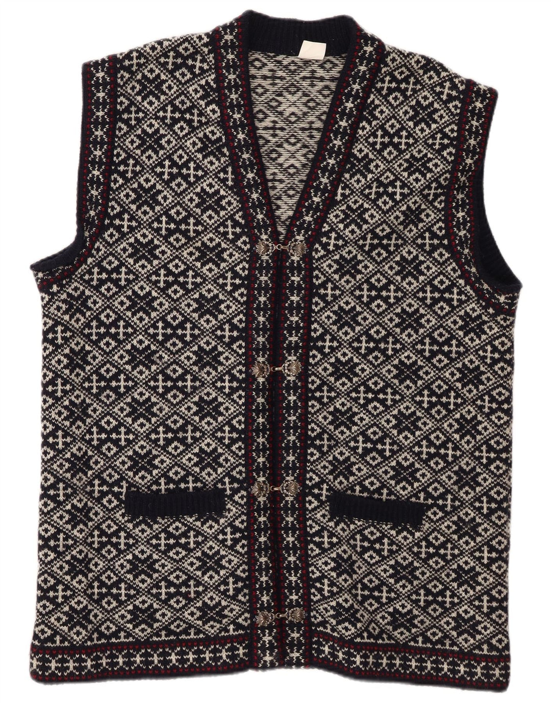 Gilet vintage da uomo grande in lana geometrica blu navy